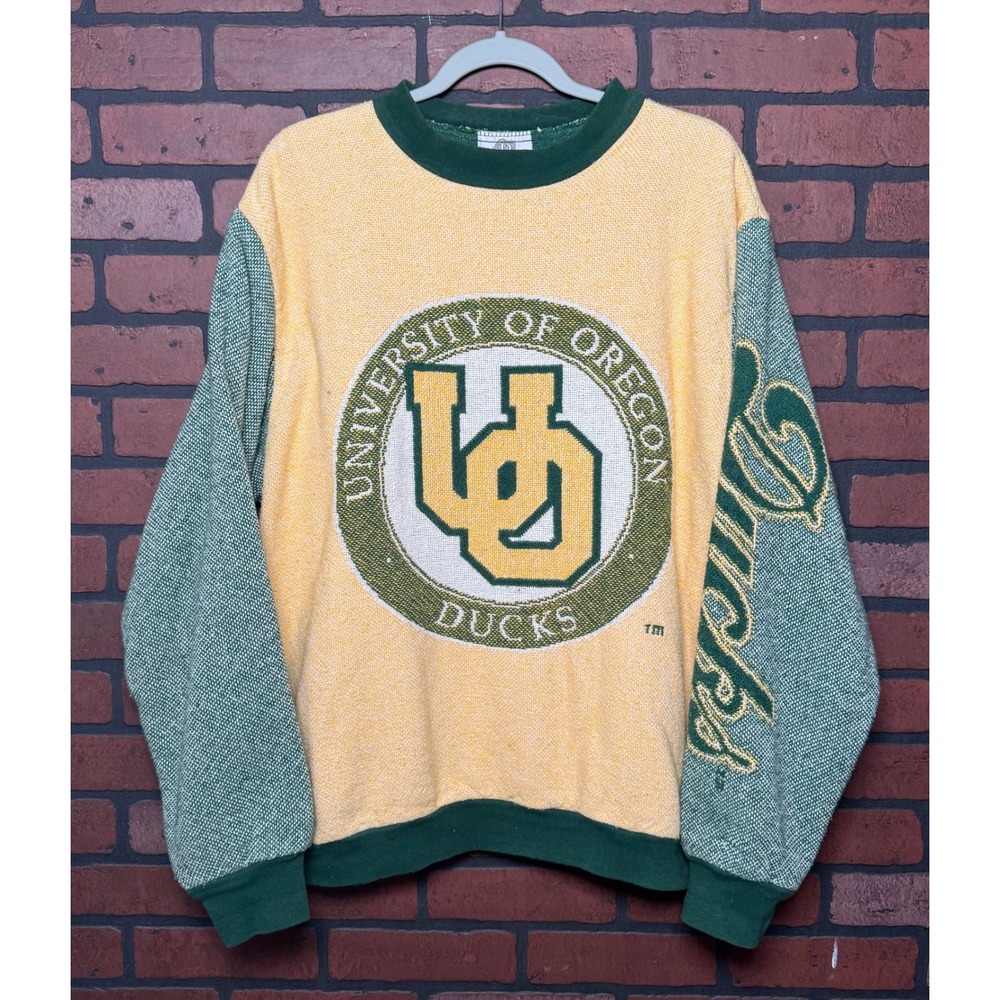 University Of Oregon Ducks Knit Crewneck Sweater Embroidered‎ Mens Lg Rare Vtg